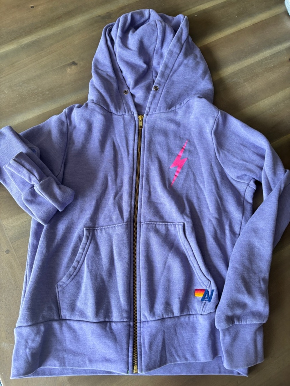 Aviator Nation Lavender Zip Hoodie with Pink Lightning